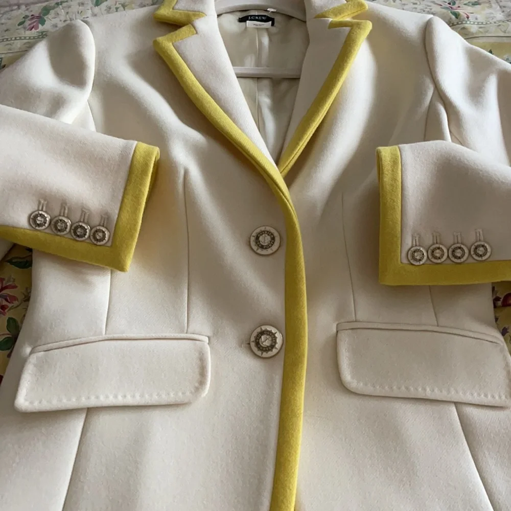 NWT J. Crew Lexington Wool Blazer Cream Yellow Trim Preppy Equestrian Size 4